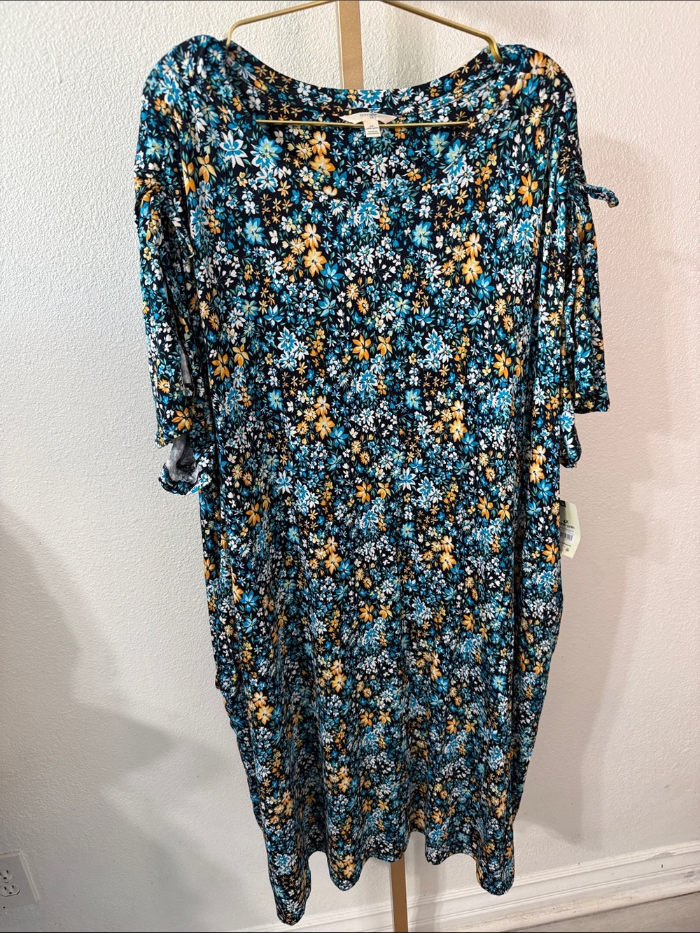Floral Knit Midi Dress in Teal & Mustard- Size 4x- NWT